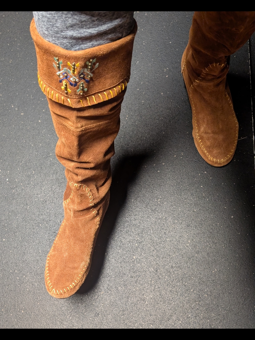 Aldo Size 37 Chestnut Brown Suede Embroidered Knee-High Boots - Picture 3 of 14